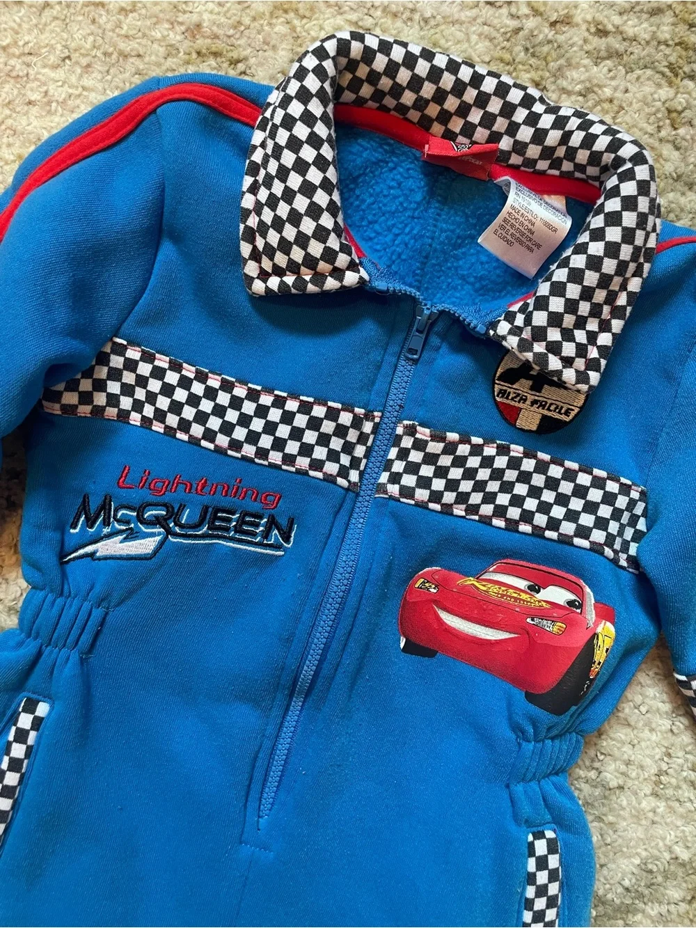 Disney Pixar Cars Lightning McQueen Blue Infant Fleece Jumpsuit